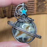 Marcasite Agate Planet Pendant - Oxidized Sterling Silver Geode Wrap