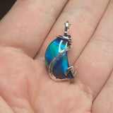 Crescent Aurora Opal Moon Pendant in Sterling Silver - Deep Blue Flash