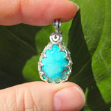 Turquoise Pendant Robin Egg Blue - Sterling Leaf Setting - Rock Your World 