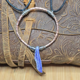 Charoite Pendant Hammered Copper Silver Fill - Adjustable Necklace