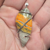 Rare Fiery Yellow Bumblebee Jasper (Travertine) Pendant – Sterling Silver Tension Wrap