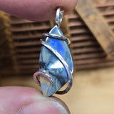 Boulder Opal Pendant with Blue-Green Fire – Sterling Silver Forged Embrace