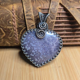 Purple Heart Shape Double-sided Grape Agate Pendant Necklace - Sterling Silver