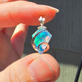 Rose Cut Rainbow Aurora Opal Pendant In Hammered Sterling Silver with 20 Inch Chain