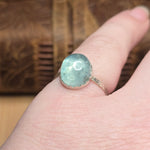 Big Blue Aquamarine Ring sz 9 – Hammered Sterling Silver