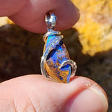 Boulder Opal Pendant - Sterling Silver Blue Green Flash
