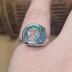 Aurora Opal Ring Size 9 – Sterling Silver Carved Doublet