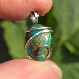 Turquoise Pendant 9ct Chunky Blue-Green - Hammered Sterling Silver
