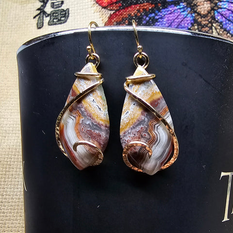 Crazy Lace Agate Earrings in 14kt Yellow Gold Fill