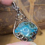 Moss Agate + Aurora Opal Triplet Shell Pendant – Carved Scallop in Antiqued Copper
