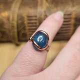 Aquamarine Copper Ring Size 6.5 – Deep Blue Cabochon