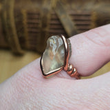 Raw Oregon Sunstone Crystal Ring Sz 7.5 in Hammered Copper