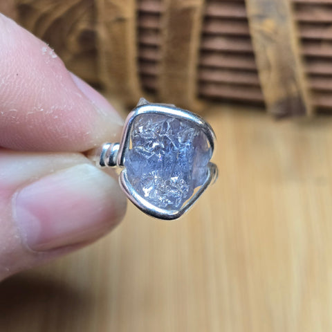 Raw Iolite Crystal Ring sz 6.5 Sterling Silver – Blue to Grey Pleochroic Shift