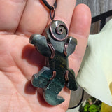 Lizard Green Moss Agate Carving Pendant in Copper