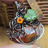 Moroccan Seam Agate Pumpkin Pendant - Copper Wire Wrap Setting