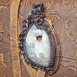 Plume Agate Pendant Heart Druzy Antiqued Copper Wire Wrapped