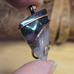 Purple Agate Pendant with Metallic Green Moss - Hammered Copper Necklace