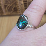 Green Lightning Koroit Boulder Opal Ring Size 8.5 – Sterling Silver