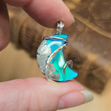 Marcasite Agate Moon – Sterling Silver + Green Blue Aurora Opal