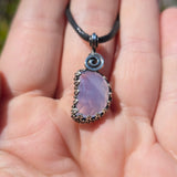 UV-Reactive Lavender Moon Quartz Pendant – 7ct Handmade in Antiqued Sterling Silver