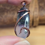 Purple Agate Pendant with Metallic Green Moss – Hammered Copper Necklace