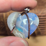 Sky Plume Agate Heart + Aurora Opal Pendant – Recycled Copper