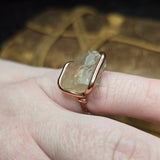 Raw Oregon Sunstone Crystal Ring Sz 6.5 in Copper