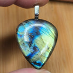 Labradorite Pendant – Blue Fire and Golden Flash Silver Tone