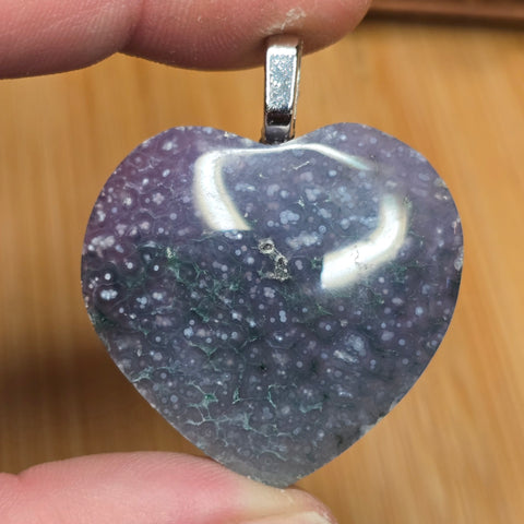 Grape Agate Heart Pendant – Lavender Cluster Silver Tone