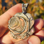 Purple Labradorite Rose Pendant - Sculpted Bloom in Antiqued Sterling