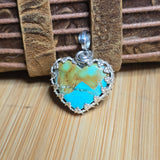 Healed Turquoise Heart Pendant - Bright Sterling Silver