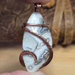 Crazy Lace Agate Pendant – Earthy Neutrals + Scenic Bands in Copper