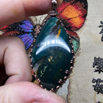 Rich Green Moss Agate Pendant in Copper