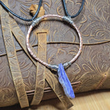 Charoite Pendant Hammered Copper Silver Fill - Adjustable Necklace