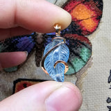 Carved Blue Aquamarine Leaf Wire Wrapped Pendant in 14kt Yellow Gold Fill