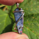 Boulder Opal Pendant Rainbow Fire - Hammered Sterling Silver