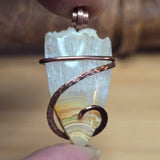 Crazy Lace Agate Pendant with Crystal Crown – Copper Setting