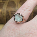 Aquamarine Crystal Ring sz 9 – Raw Termination in Forged Copper