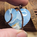 White Sky Plume Agate Heart Pendant – Recycled Copper