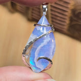 White Plume Agate Pendant – Sterling Silver + Rainbow Aurora Opal - Rock Your World 