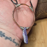 Charoite Pendant Hammered Copper Silver Fill - Adjustable Necklace
