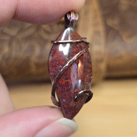 Red Moss Agate Pendant Copper Wrapped - One-of-a-Kind