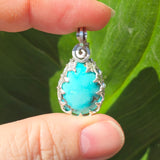 Turquoise Pendant Robin Egg Blue - Sterling Leaf Setting - Rock Your World 