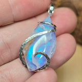 White Plume Agate Pendant – Sterling Silver + Rainbow Aurora Opal - Rock Your World 