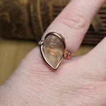 Raw Oregon Sunstone Crystal Ring Sz 7.5 in Hammered Copper