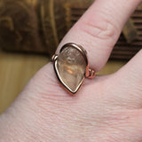 Raw Oregon Sunstone Crystal Ring Sz 7.5 in Hammered Copper