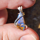 Boulder Opal Pendant - Sterling Silver Blue Green Flash