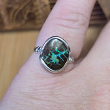 Green Lightning Koroit Boulder Opal Ring Size 8.5 – Sterling Silver
