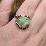 Natural Peridot Copper Ring – Size 10 – Raw Green Crystal in Forged Copper