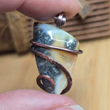 Common Opal with Marcasite Pendant Copper Wrapped - Orange Cream White